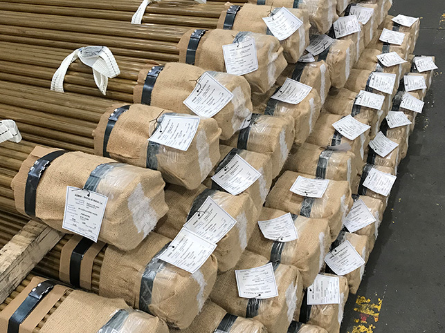 brass rods - bundles of 500kg, strapped with steel strips on carton, ends protected, individually labelled